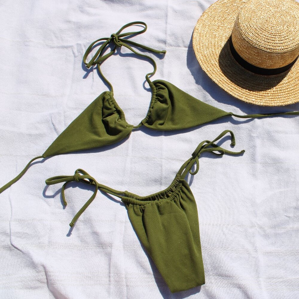 VAI Swim Emie Top + Chloe Bottom in Olive - XS